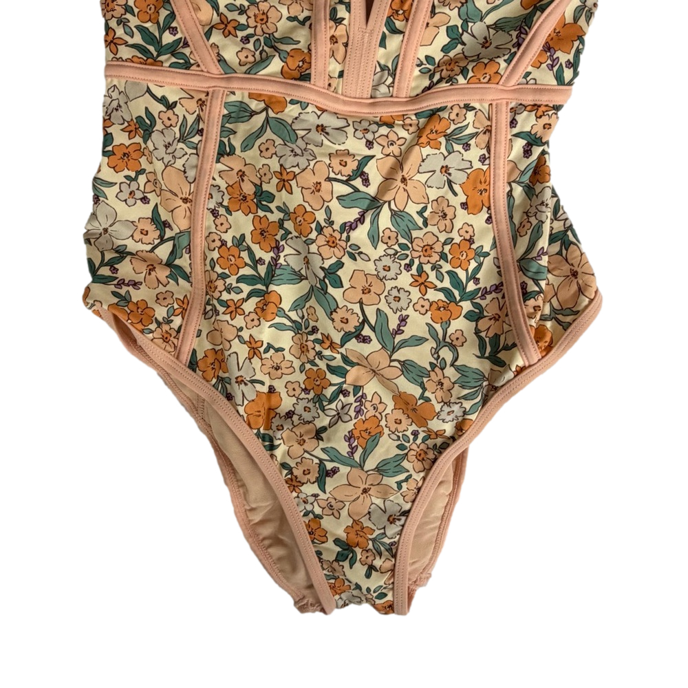 CupShe NEW Women's Floral Apricot One Piece With Front Criss Cross Detail - Picture 5 of 14